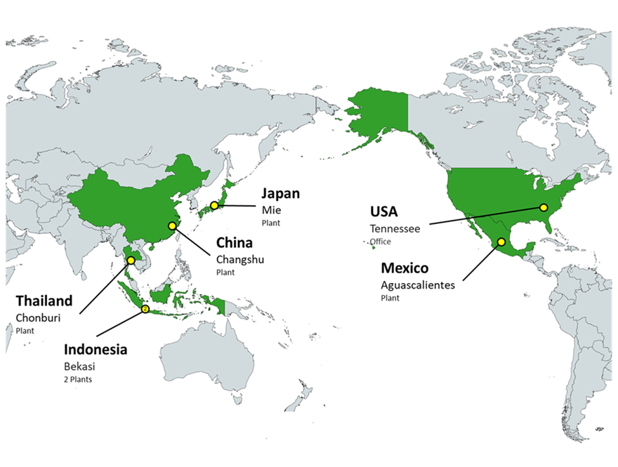 Mapa de presencia de MEIWA GROUP en el mundo